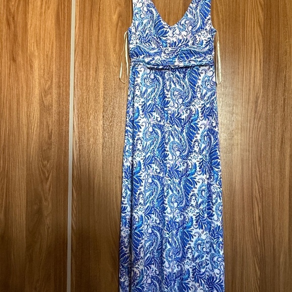 NEW Lilly Pulitzer SLOANE MAXI DRESS Baha Blue Bird Is The Word Sleeveless M - Picture 2 of 2